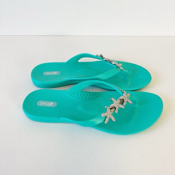 Oka B Ryann Star Fish Embellished Flip Flops Sea Glass Beach Vacation Size 7 - Picture 5 of 12